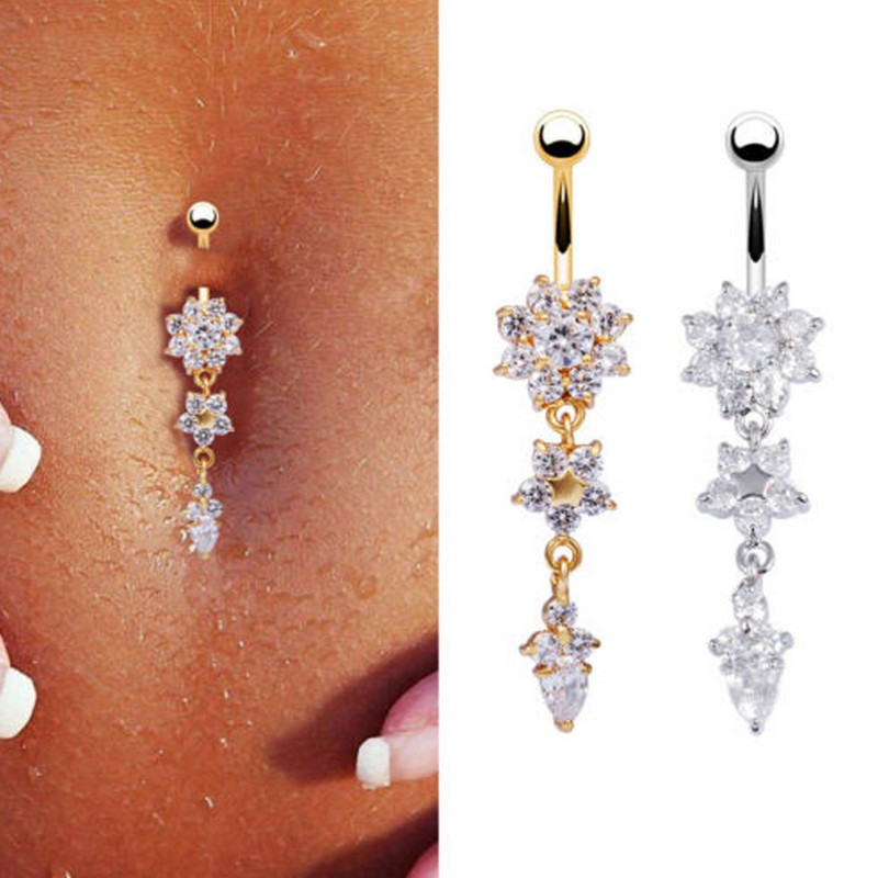 Köldökös köröm Orvosi acél Könnycsepp Köldökgyűrű Virág Köldök gyűrű Kristály Drágakő medál Drágakő ékszer