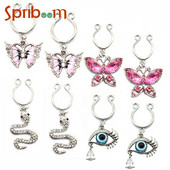 Kristály szexi mellbimbógyűrű pillangó ördögszem Kígyó hamis piercing testékszer női mellbimbócsipesz melldísz buli 1db