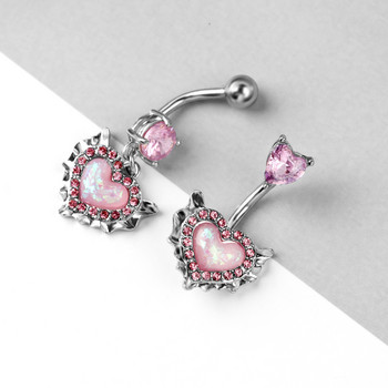 Μόδας από ανοξείδωτο ατσάλι ροζ δαχτυλίδι αφαλού σε σχήμα καρδιάς Creative love Κοσμήματα διάτρησης δαχτυλιδιού με αφαλό Opal