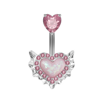 Μόδας από ανοξείδωτο ατσάλι ροζ δαχτυλίδι αφαλού σε σχήμα καρδιάς Creative love Κοσμήματα διάτρησης δαχτυλιδιού με αφαλό Opal
