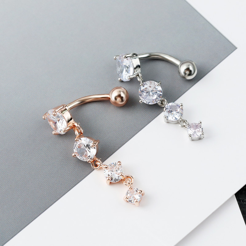 AAA cirkonio apverstas vandens lašas pilvo sagos žiedas nerūdijančio plieno 4 cirkonio pakabukas sagos smeigtuko pradūrimo papuošalai