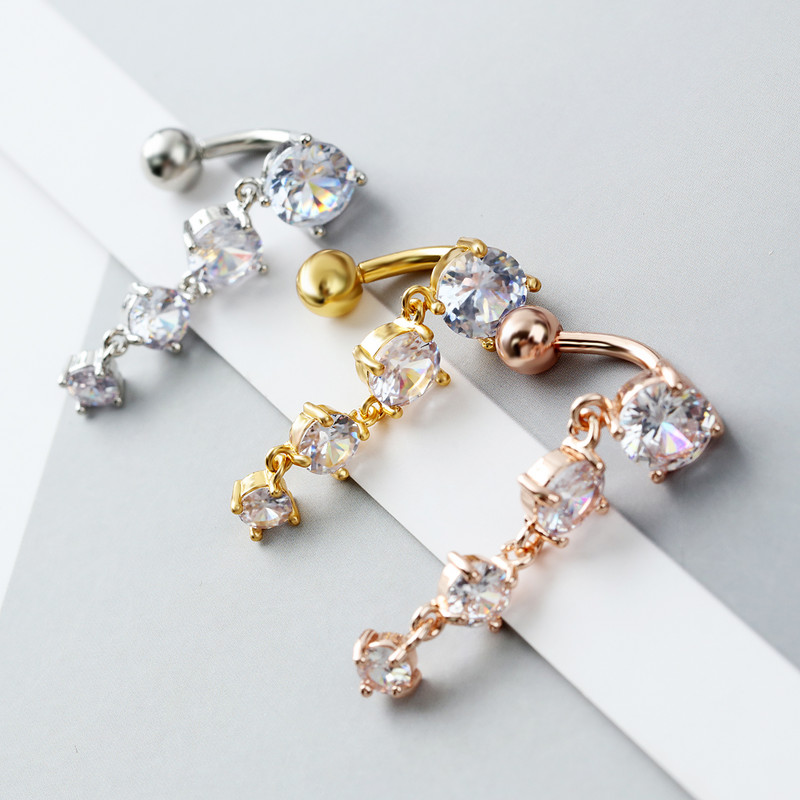 AAA cirkonio apverstas vandens lašas pilvo sagos žiedas nerūdijančio plieno 4 cirkonio pakabukas sagos smeigtuko pradūrimo papuošalai