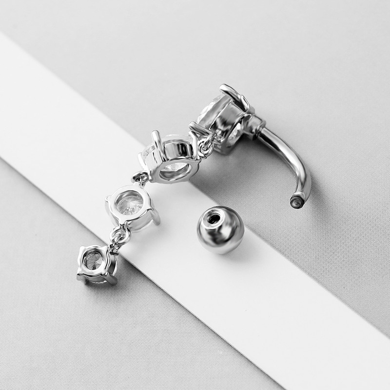 AAA cirkonio apverstas vandens lašas pilvo sagos žiedas nerūdijančio plieno 4 cirkonio pakabukas sagos smeigtuko pradūrimo papuošalai