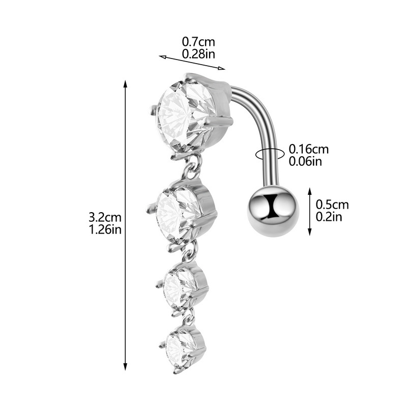 AAA cirkonio apverstas vandens lašas pilvo sagos žiedas nerūdijančio plieno 4 cirkonio pakabukas sagos smeigtuko pradūrimo papuošalai