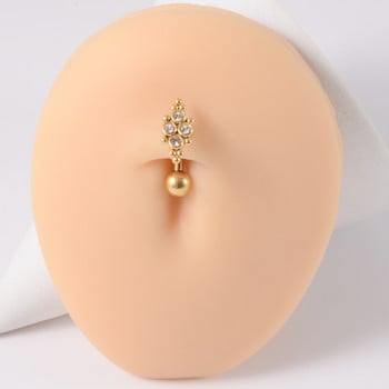 1PC Позлатени кристални пръстени от хирургическа стомана на пъпа Нова мода Висяща щанга за пъпа за жени Момиче Бижута за пиърсинг