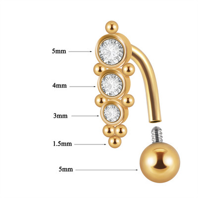 1 tk Kirurgilisest terasest kullatud kristallsest nööbist rõngad, uued moodsed rippuvad nabakangid naistele, tüdrukute augustamise ehted