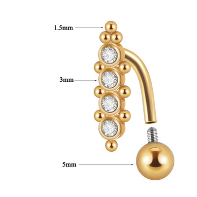 1 tk Kirurgilisest terasest kullatud kristallsest nööbist rõngad, uued moodsed rippuvad nabakangid naistele, tüdrukute augustamise ehted