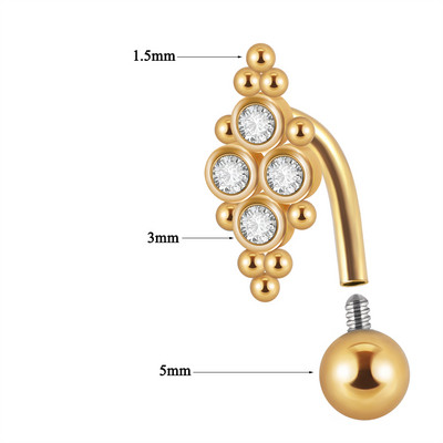 1 tk Kirurgilisest terasest kullatud kristallsest nööbist rõngad, uued moodsed rippuvad nabakangid naistele, tüdrukute augustamise ehted