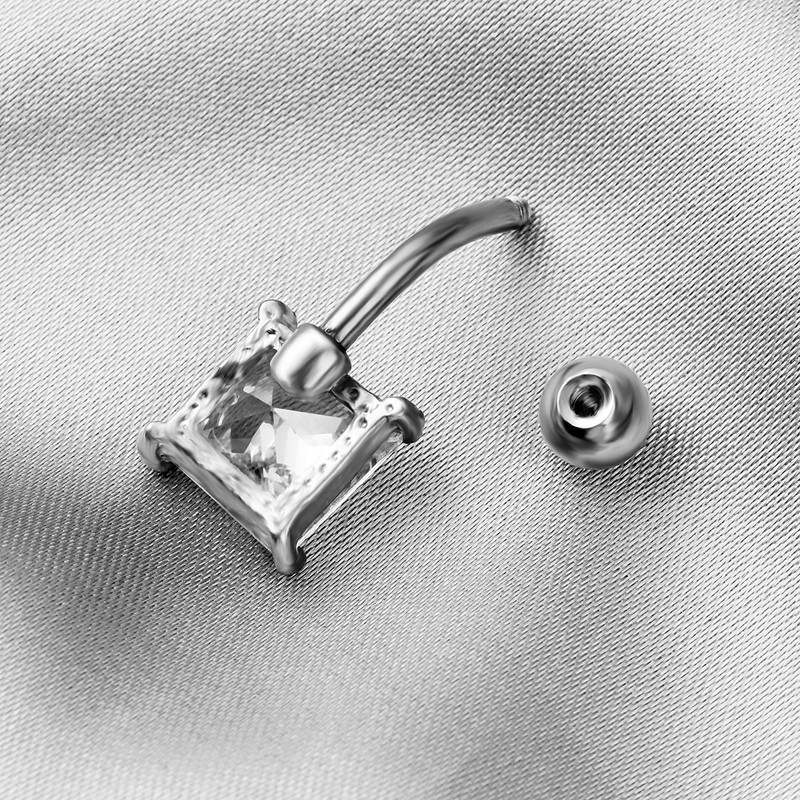 Naujas kvadratinis cirkonio pilvo sagos nagas, paprastas ir alergijai atsparus pilvo žiedas, mada ir aplinkos apsauga žmogaus kūnas