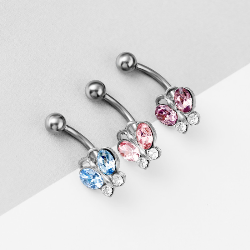 Nouă modă din oțel inoxidabil fluture zircon inel pentru buric pentru unghii antialergice bijuterii pentru perforarea corpului uman