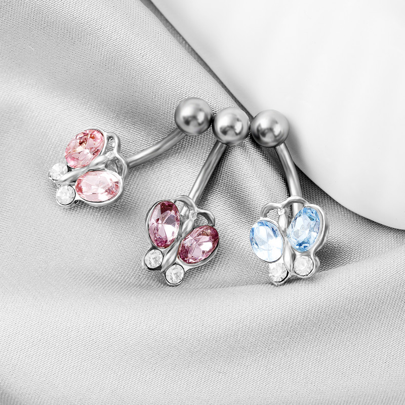 Nouă modă din oțel inoxidabil fluture zircon inel pentru buric pentru unghii antialergice bijuterii pentru perforarea corpului uman