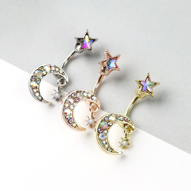 Νέο Ευρωπαϊκό και Αμερικάνικο Moon Star Ρομαντικό νύχι με κοιλιά από ανοξείδωτο ατσάλι με κουμπιά κοιλιάς