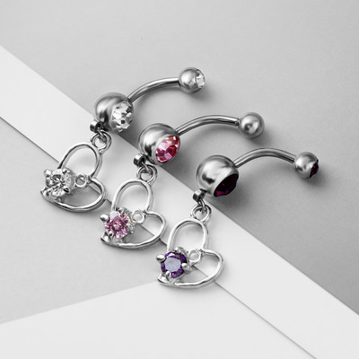 Ευρωπαϊκές και αμερικανικές New Love Zircon Bellybutton Button από ανοξείδωτο ατσάλι Δαχτυλίδι αφαλός Απλό Piercing νυχιών Bellybutton