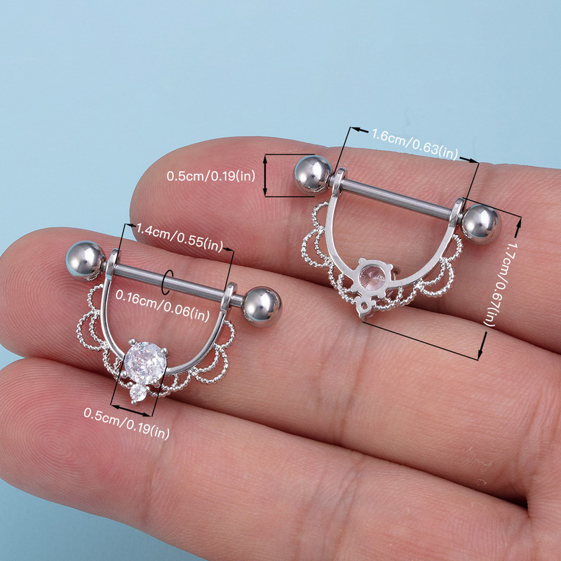 2 vnt. Vandens lašas spenelių auskarų vėrimas cirkonio krūtų auskarų vėrimas papuošalai spenelių štanga Seksualūs moterų spenelių žiedai skydas dangtelis Štanga 14G