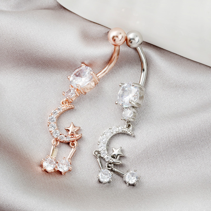 Naujas Star Moon pakabukas su spygliuku nerūdijančio plieno romantiškas ir išskirtinis pilvo žiedas žmogaus kūno punkcijos papuošalai