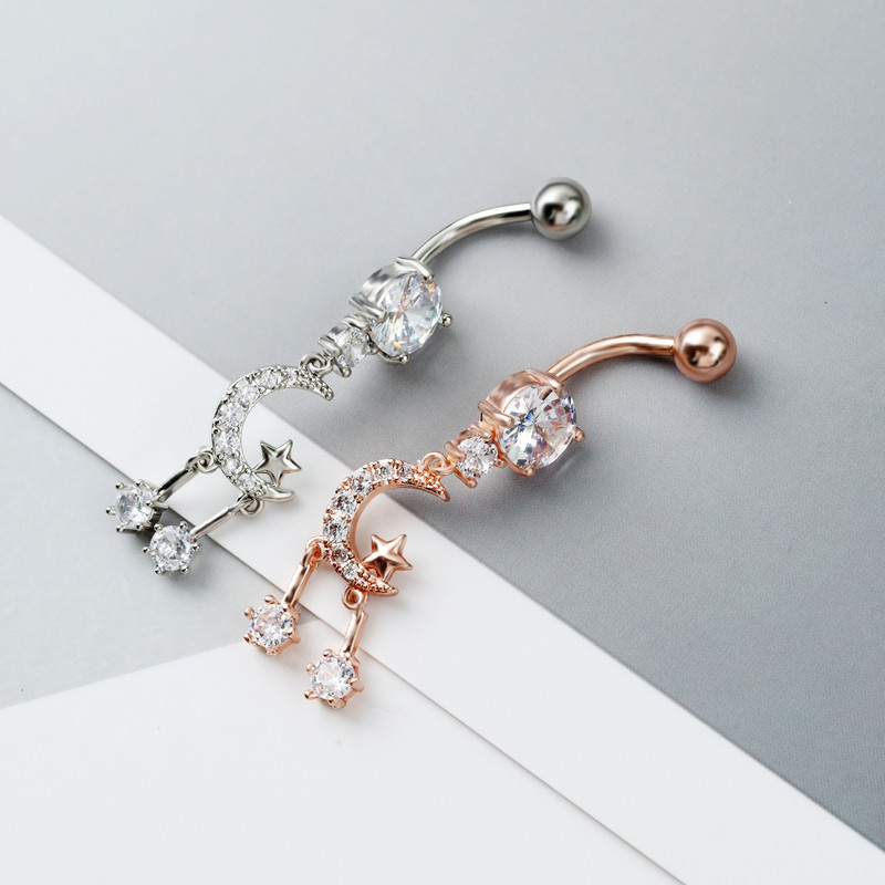 Naujas Star Moon pakabukas su spygliuku nerūdijančio plieno romantiškas ir išskirtinis pilvo žiedas žmogaus kūno punkcijos papuošalai