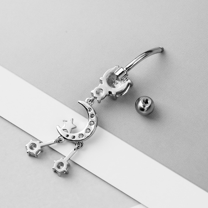 Naujas Star Moon pakabukas su spygliuku nerūdijančio plieno romantiškas ir išskirtinis pilvo žiedas žmogaus kūno punkcijos papuošalai
