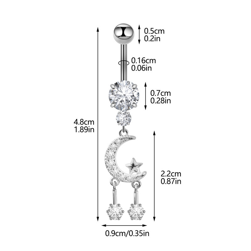 Naujas Star Moon pakabukas su spygliuku nerūdijančio plieno romantiškas ir išskirtinis pilvo žiedas žmogaus kūno punkcijos papuošalai