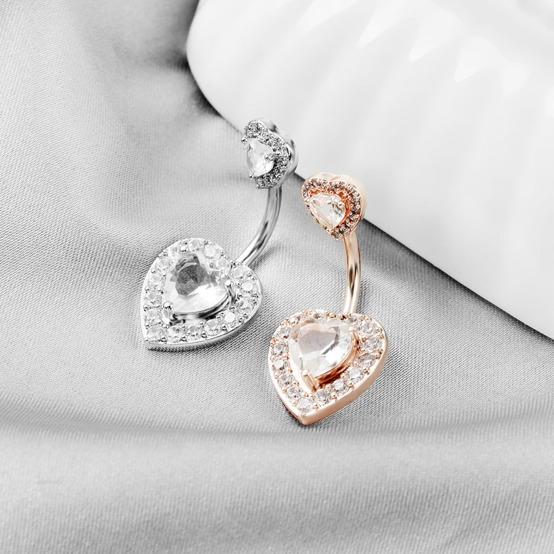 Vânzare fierbinte nou inel de buric inimă de zirconiu dublu inimă de piersică buton de buric pentru corp uman bijuterii