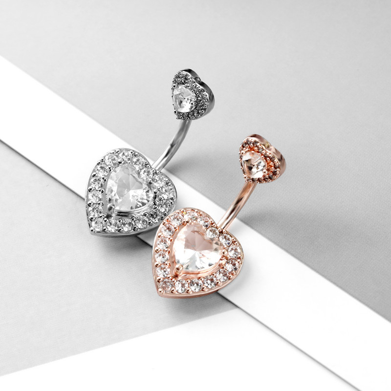 Vânzare fierbinte nou inel de buric inimă de zirconiu dublu inimă de piersică buton de buric pentru corp uman bijuterii