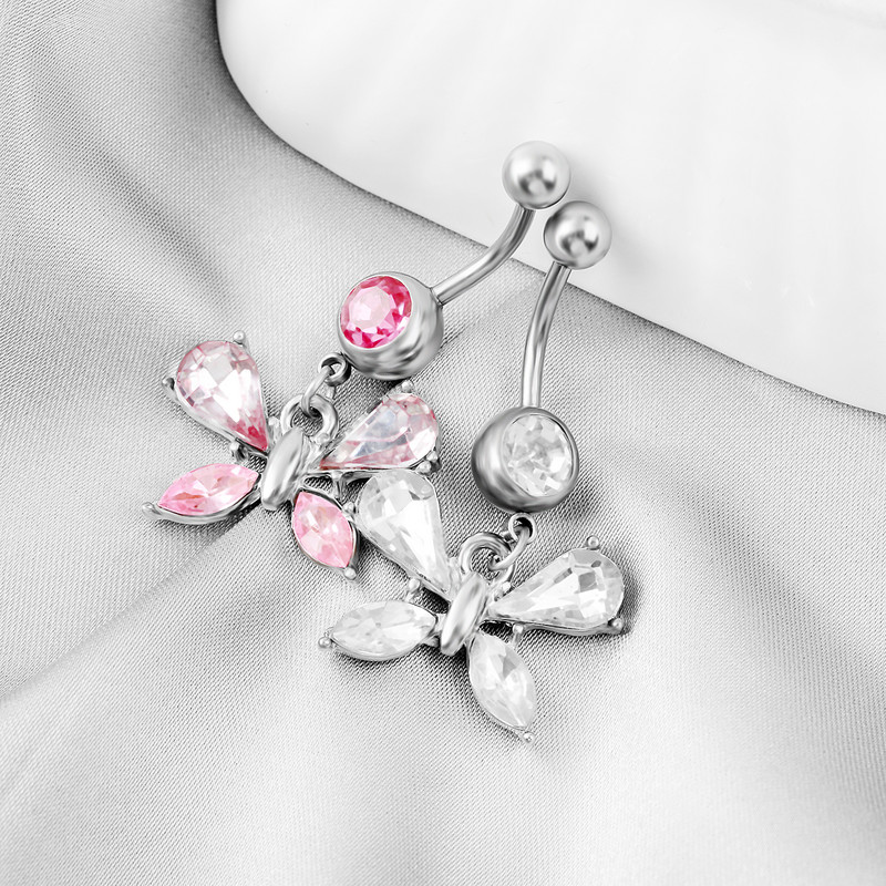 Új Bellybutton Ring Novel Butterfly Button Ring AAA Circon Button Button Piercing ékszerek raktáron