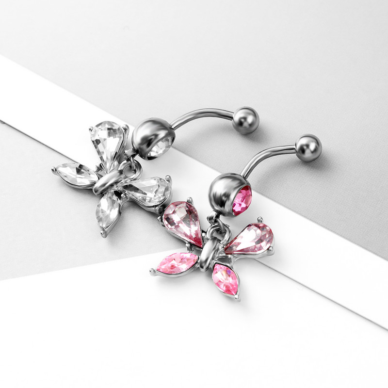 Új Bellybutton Ring Novel Butterfly Button Ring AAA Circon Button Button Piercing ékszerek raktáron