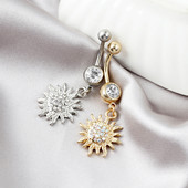 Päevalillest tsirkoonist nööbiga sõrmus Moodne Kerge luksuslik roostevabast terasest nabaküüs naistele Sobivad keha augustamise ehted