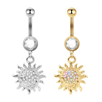 Sunflower Zircon Belly Button Ring Fashion Light Πολυτελές Νύχι αφαλού από ανοξείδωτο ατσάλι για γυναίκες Κοσμήματα για τρύπημα σώματος