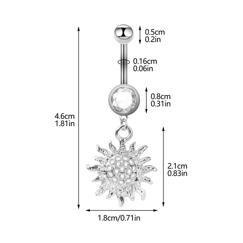 Päevalillest tsirkoonist nööbiga sõrmus Moodne Kerge luksuslik roostevabast terasest nabaküüs naistele Sobivad keha augustamise ehted