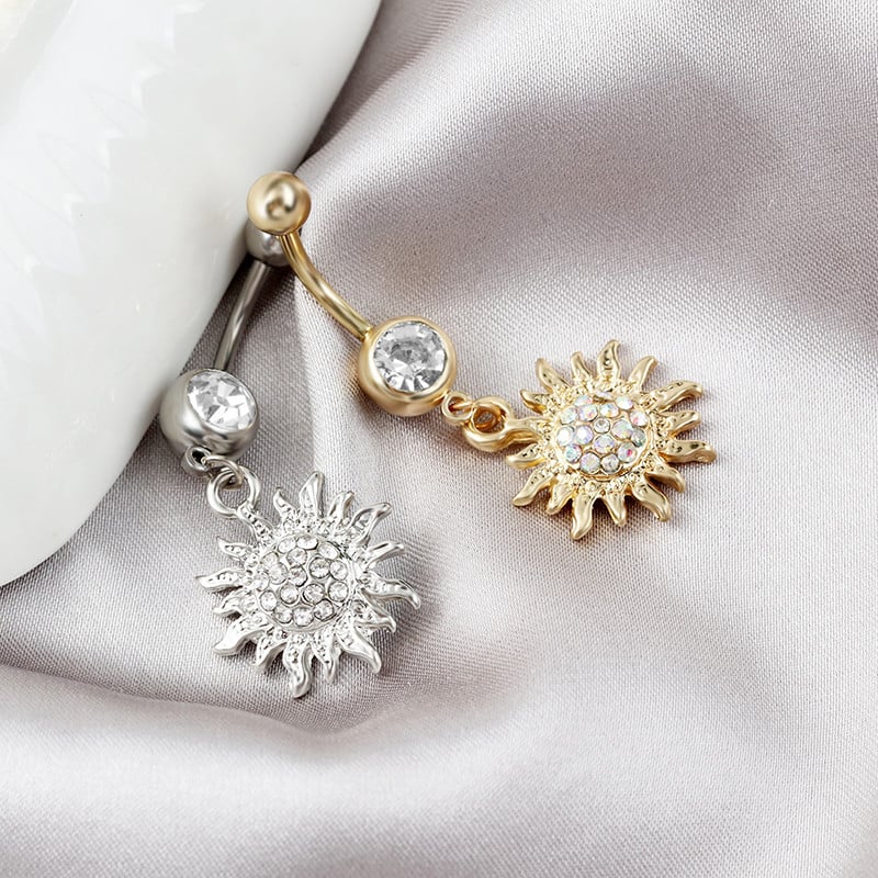 Päevalillest tsirkoonist nööbiga sõrmus Moodne Kerge luksuslik roostevabast terasest nabaküüs naistele Sobivad keha augustamise ehted