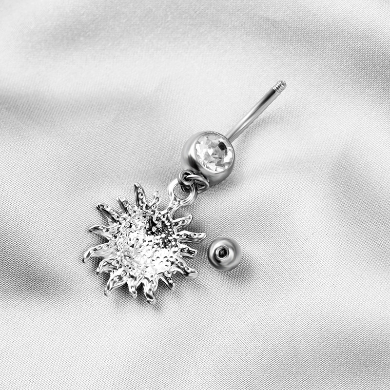 Päevalillest tsirkoonist nööbiga sõrmus Moodne Kerge luksuslik roostevabast terasest nabaküüs naistele Sobivad keha augustamise ehted