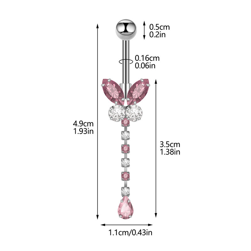 Novi prsten za pupak, novi leptir, cirkon, privjesak, nakit za ubod pupka