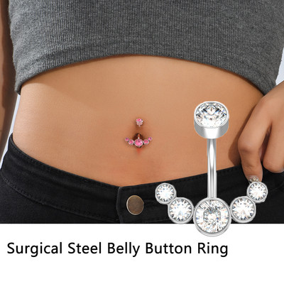 14G Oțel Chirurgical Curbat Buric Barbell Bijuterii Sexy Corp Piercing Ombligo 5 Cristale Dangle Inele pentru Buric pentru Femei Fete