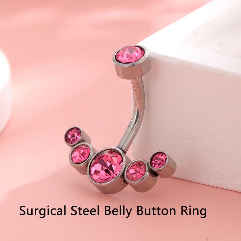 14G kirurški čelični zakrivljeni uteg za pupak Seksi nakit za tijelo Piercing Ombligo 5 kristala viseći prstenovi za pupak za žene, djevojke