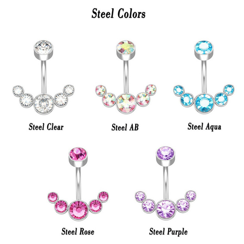 14G kirurški čelični zakrivljeni uteg za pupak Seksi nakit za tijelo Piercing Ombligo 5 kristala viseći prstenovi za pupak za žene, djevojke