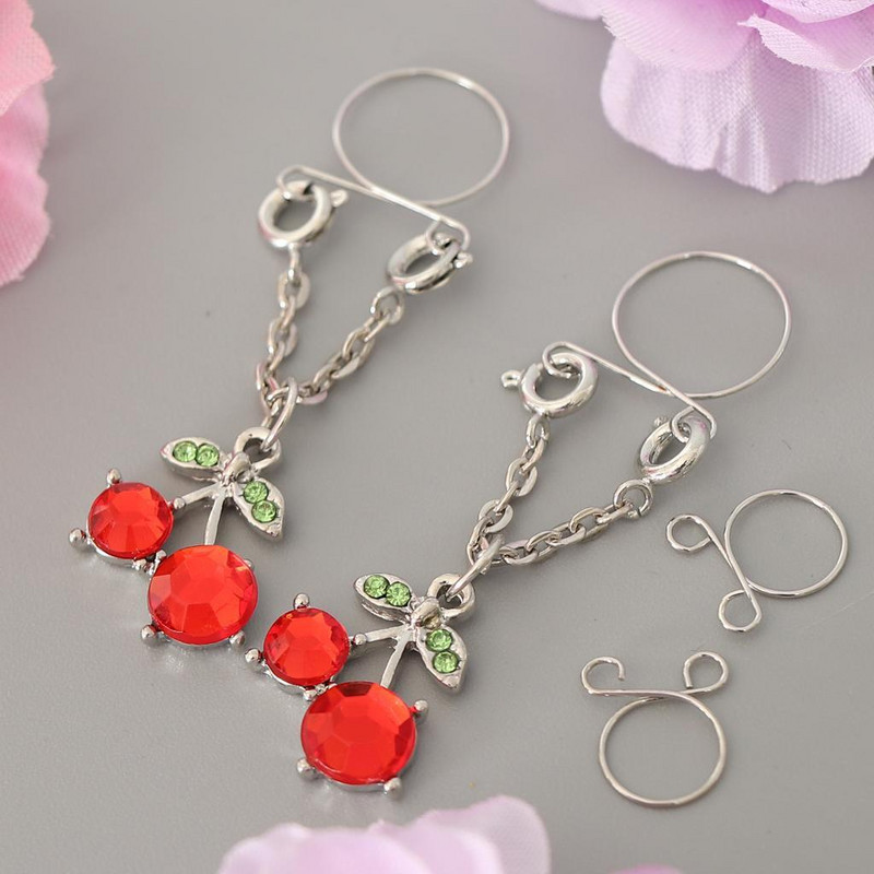 2 bucăți roșu cireș fructe stras din oțel inoxidabil mameloane non-piercing