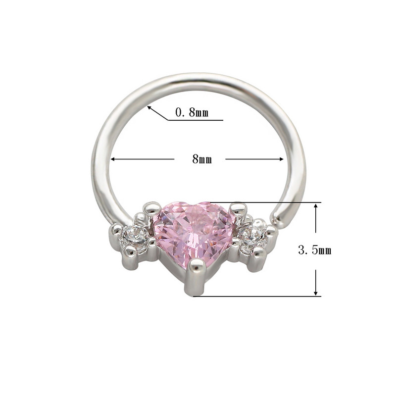 JHJT 20G 18G Heart Septum Nose Piercing Prozirni CZ prsten za nos Piercing za nos Helix Naušnice hrskavice Nakit za uho