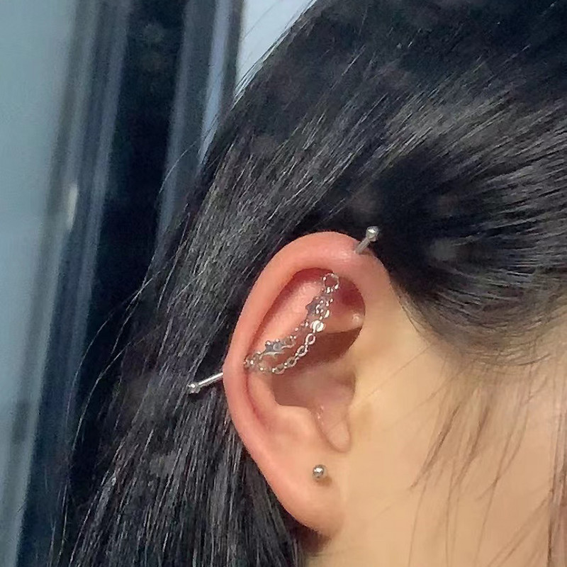 JHJT 14G 16G Heart Industrial Piercing Barbell Surgical Steel Devil Cartilage Naušnica Evil Star Industrial Chain Piercing Jewelry