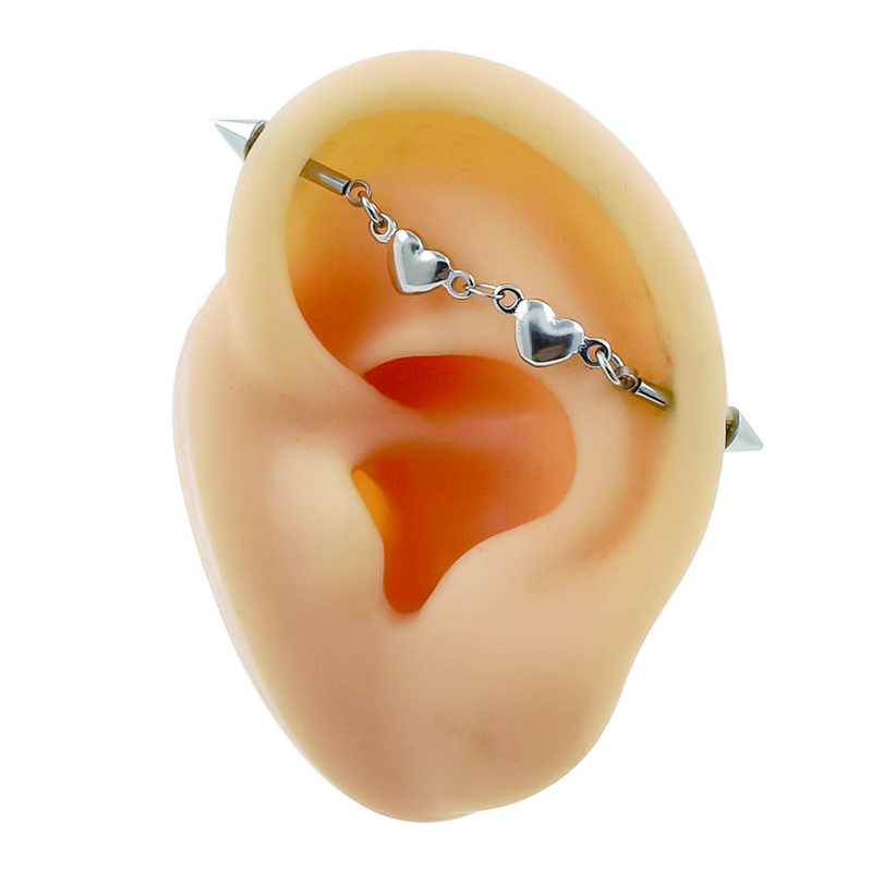 JHJT 14G 16G Heart Industrial Piercing Barbell Surgical Steel Devil Cartilage Naušnica Evil Star Industrial Chain Piercing Jewelry