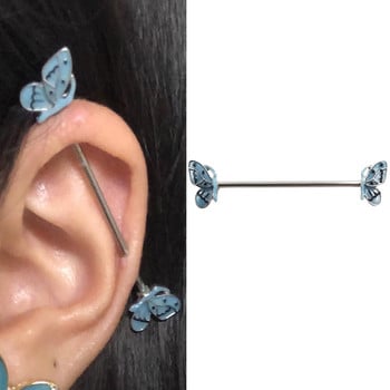 JHJT 14G 1,6mm Butterfly Industrial Barbell Piercing Ear Ανοξείδωτο ατσάλι Industrial Piercing Bar σκουλαρίκι Catilage Body Jewelry