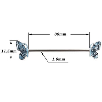 JHJT 14G 1,6mm Butterfly Industrial Barbell Piercing Ear Ανοξείδωτο ατσάλι Industrial Piercing Bar σκουλαρίκι Catilage Body Jewelry