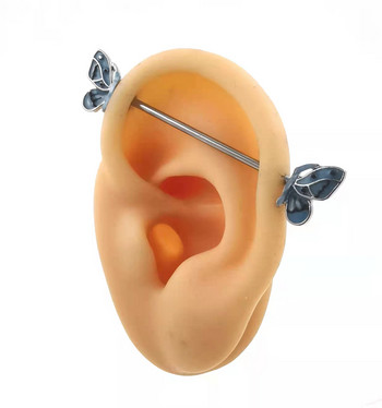 JHJT 14G 1,6mm Butterfly Industrial Barbell Piercing Ear Ανοξείδωτο ατσάλι Industrial Piercing Bar σκουλαρίκι Catilage Body Jewelry