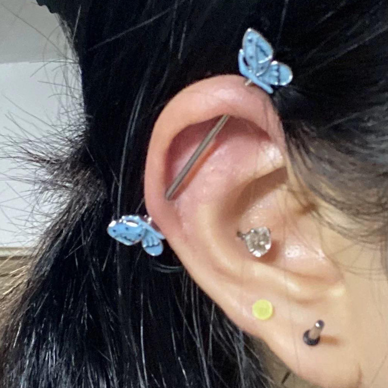 JHJT 14G 1,6 mm liblikas tööstuslik kangiga augustamine kõrva roostevabast terasest tööstuslik augustamine varras kõhskõrvarõngas keha ehted