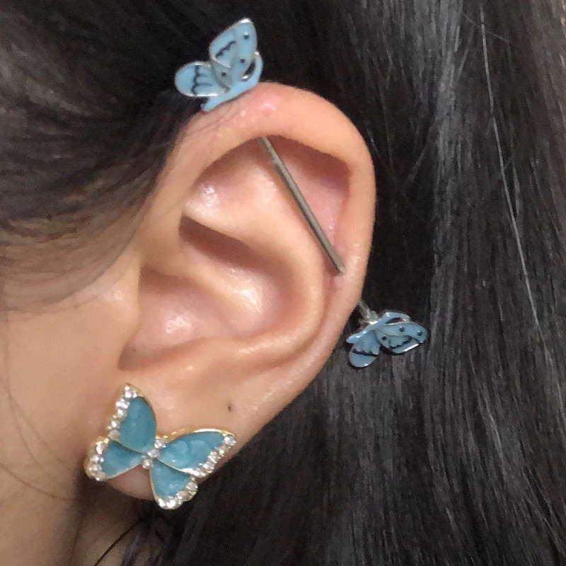 JHJT 14G 1,6 mm liblikas tööstuslik kangiga augustamine kõrva roostevabast terasest tööstuslik augustamine varras kõhskõrvarõngas keha ehted