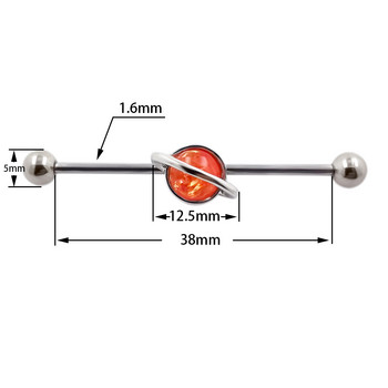 JHJT 14G 38mm Moon Industrial Piercing 316L Surgical Stainless Steel Planet Cartilage Ear Industrial Barbell Jewelry