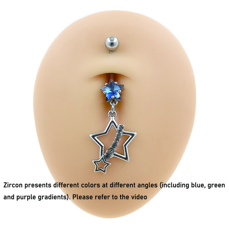 JHJT 14G nabarõngad 316L kirurgilisest terasest kuupmeetrist tsirkooniumoksiidist rippuv täht naba augustamine Nombril kõhuaugust ehted