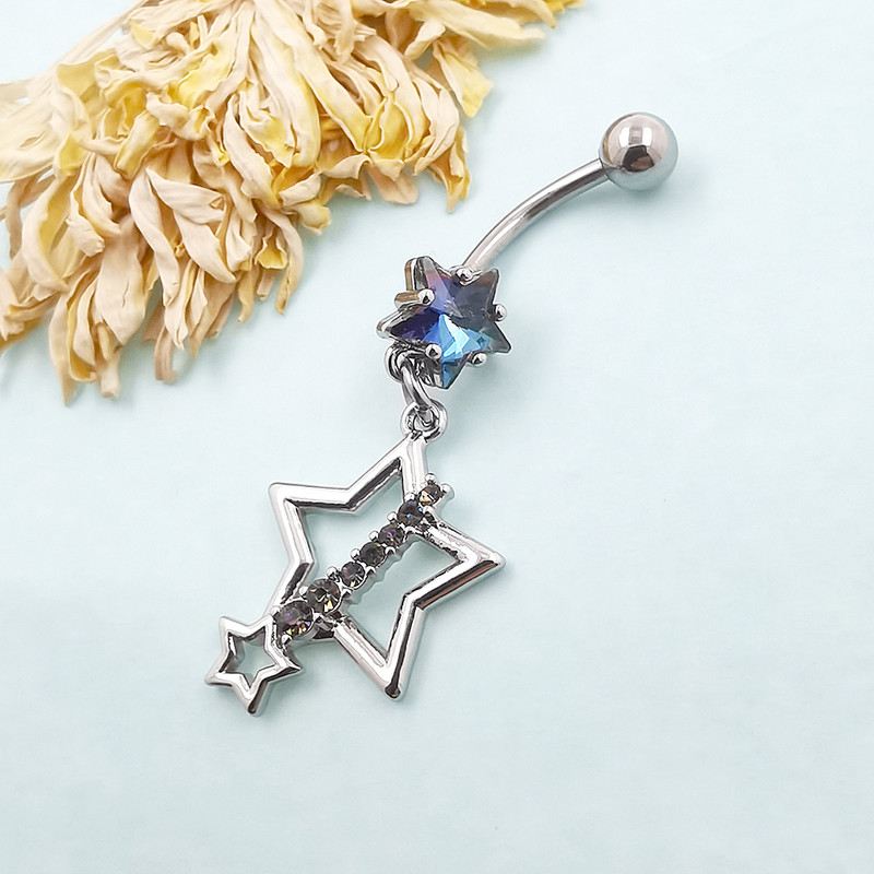 JHJT 14G nabarõngad 316L kirurgilisest terasest kuupmeetrist tsirkooniumoksiidist rippuv täht naba augustamine Nombril kõhuaugust ehted