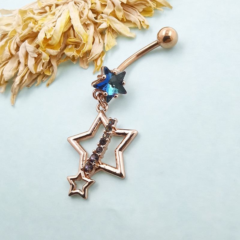 JHJT 14G nabarõngad 316L kirurgilisest terasest kuupmeetrist tsirkooniumoksiidist rippuv täht naba augustamine Nombril kõhuaugust ehted