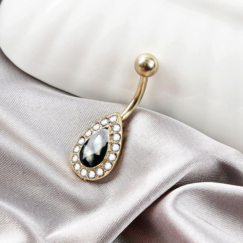 Kullavärviline mood roostevabast terasest nööbikäsitlus veetilga rippuv tsirkoon nabaküüs naistele tüdrukutele augustavad ehted