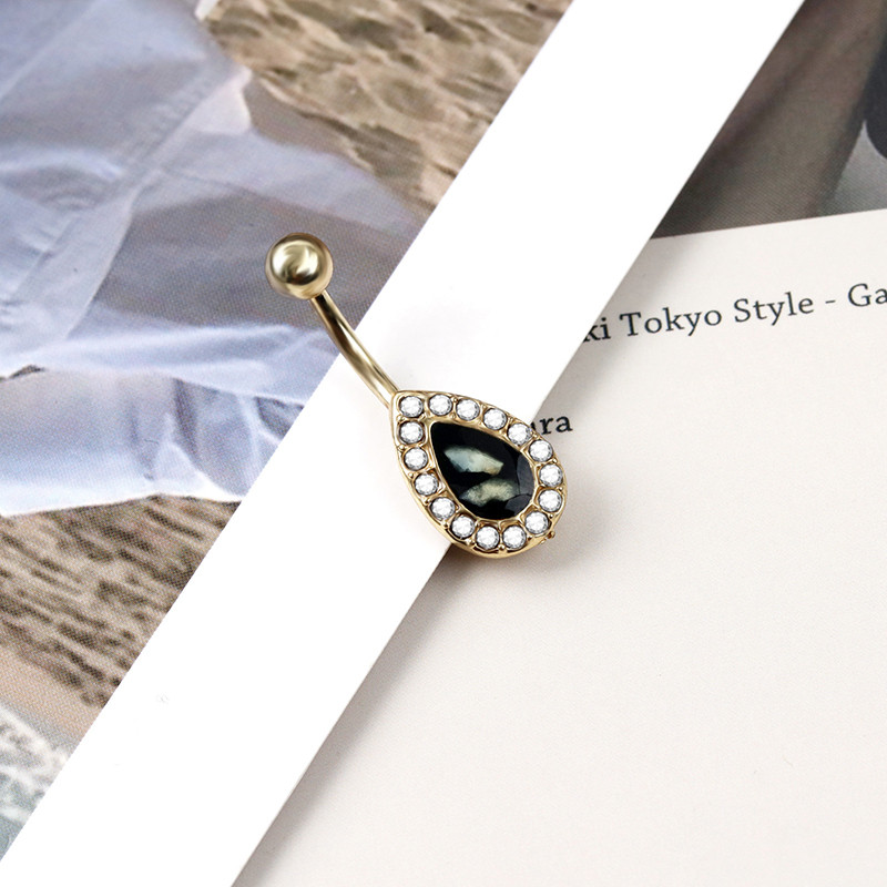 Kullavärviline mood roostevabast terasest nööbikäsitlus veetilga rippuv tsirkoon nabaküüs naistele tüdrukutele augustavad ehted